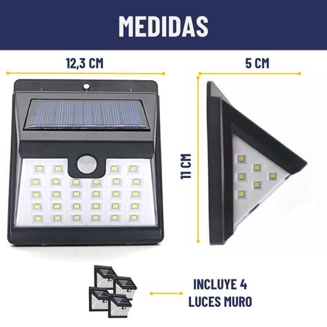 Foco Reflector Solar Maxwell Led Exterior Pared Luz Fria-3
