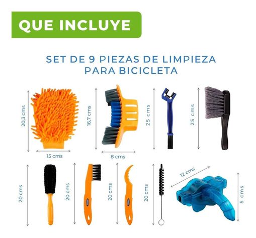 Limpieza Bicicleta Kit 9 Piezas Cepillo Polvo +Limpia Cadena-4