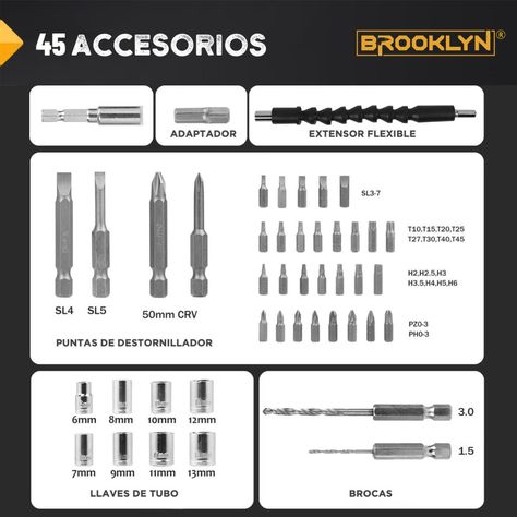 Atornillador Inalambrico 4V Brooklyn +Maleta + 45 Accesorios-5