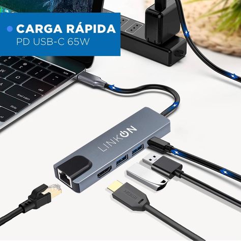 HUB USB-C 5 en 1 con entrada RJ45 de alta velocidad LinkOn-2