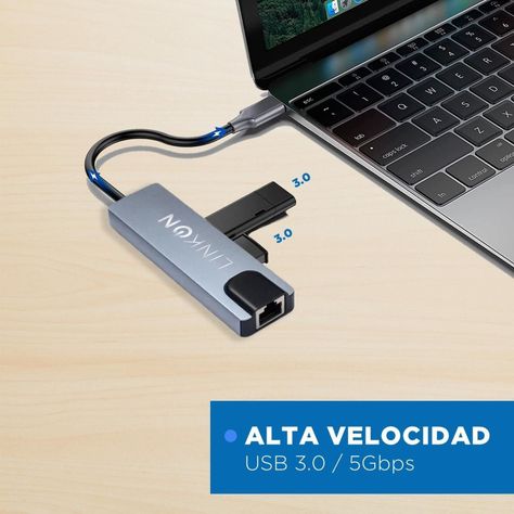 HUB USB-C 5 en 1 con entrada RJ45 de alta velocidad LinkOn-4