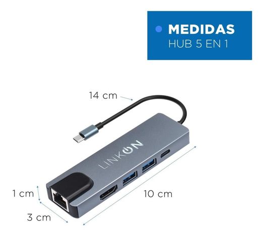 HUB USB-C 5 en 1 con entrada RJ45 de alta velocidad LinkOn-8