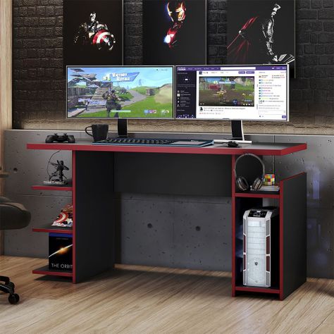 ESCRITORIO GAMER BOKU NEGRO/ROJO-3