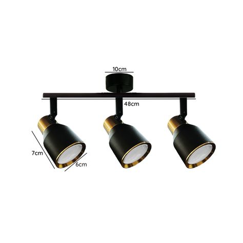 Foco LED Sobrepuesto Decorativo Triple GU-10 Negro-Dorado Híades-1
