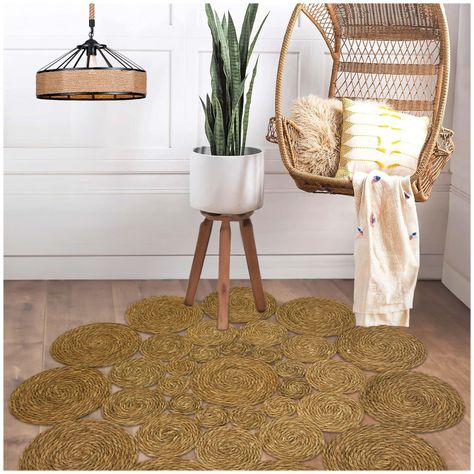 Alfombra Decorativa Yute Conjunto Circular 120 cms Estilo Boho-5