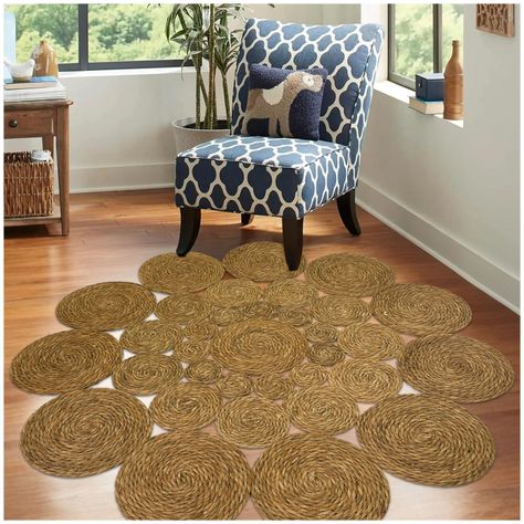 Alfombra Decorativa Yute Conjunto Circular 120 cms Estilo Boho-6
