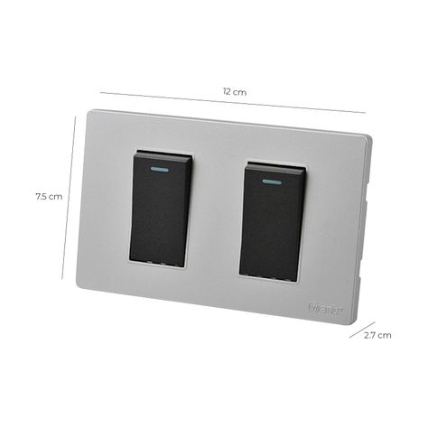 Pack 10 Interruptores Doble Metálico 9/12 16A - Gris/ Negro-2