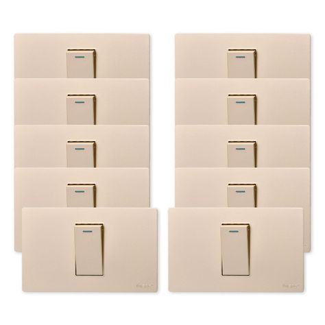 Pack 10 Interruptores Simple Metálico 9/12 16A - Dorado-0