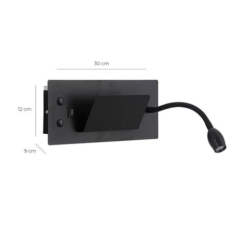 Apliqué Lector LED Flexi USB 5W+3W Negro - Luz Cálida-1
