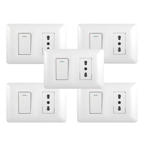 Pack 5 Tomacorriente Simple 10/16A 250V + Interruptor Simple 9/12 10A Blanco-0