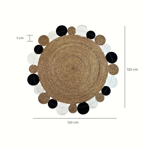 Alfombra Decorativa Yute Circular Negro/Blanco 120 cms Estilo Boho-1