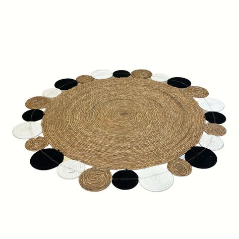 Alfombra Decorativa Yute Circular Negro/Blanco 120 cms Estilo Boho-2