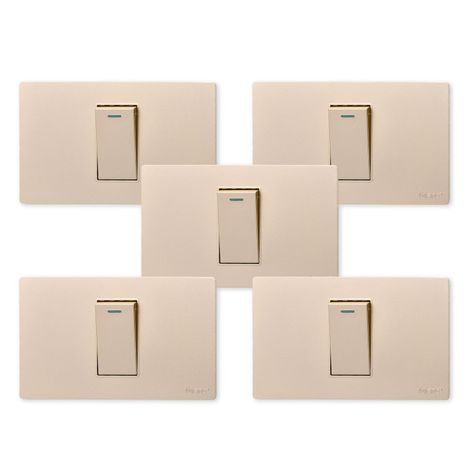 Pack 5 Interruptores Simple Metálico 9/12 16A - Dorado-0
