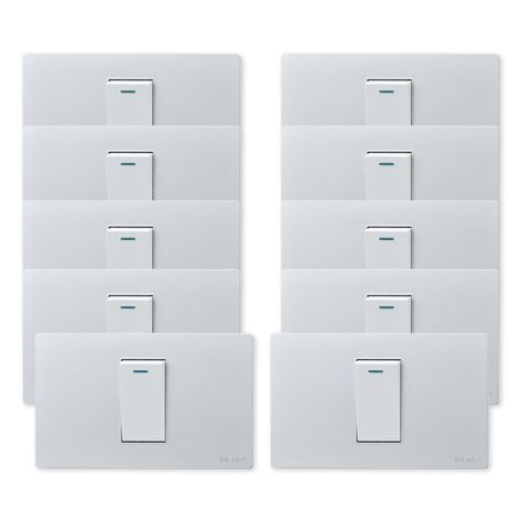 Pack 10 Interruptores Simple Metálico 9/12 16A - Gris/ Blanco-0