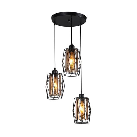 Lámpara Colgante Triple Pantalla Vidrio Base Redonda E-27 Ampolleta Fría-0