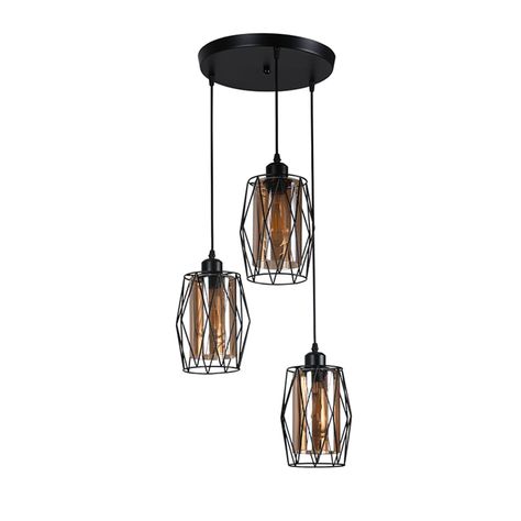 Lámpara Colgante Triple Pantalla Vidrio Base Redonda E-27 Ampolleta Fría-1