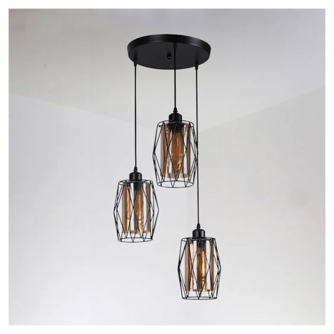 Lámpara Colgante Triple Pantalla Vidrio Base Redonda E-27 Ampolleta Fría-2