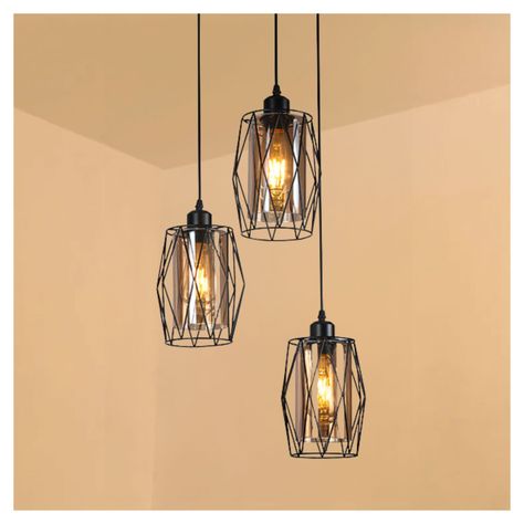 Lámpara Colgante Triple Pantalla Vidrio Base Redonda E-27 Ampolleta Fría-4