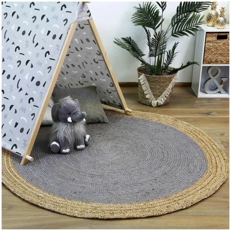Alfombra Decorativa Yute Circular Gris 120 cms Estilo Boho-3