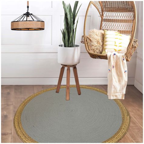 Alfombra Decorativa Yute Circular Gris 120 cms Estilo Boho-4