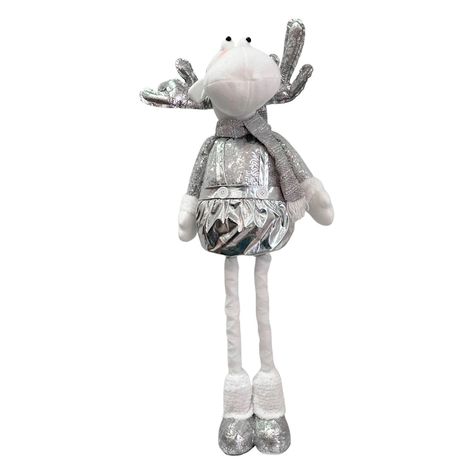 Reno Navidad Patas Largas Plateado 45 cm-0