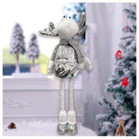 Reno Navidad Patas Largas Plateado 45 cm-7