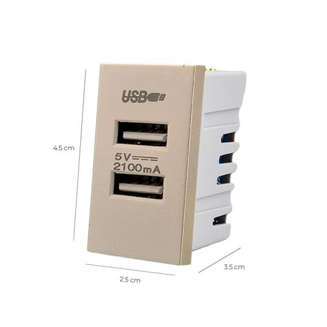 Pack 20 Módulo USB Doble Metálico 250V - Dorado-2