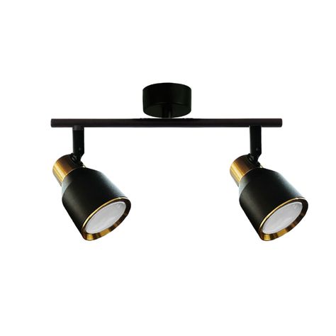 Foco Spot Cielo o Muro Porta 2xGU-10 Round Negro/Dorado Incluye  Ampolleta -0