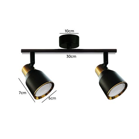 Foco Spot Cielo o Muro Porta 2xGU-10 Round Negro/Dorado Incluye  Ampolleta -1