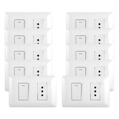 Pack 10 Tomacorriente Simple 10A 250V + Interruptor Simple 9/12 10A 250V Blanco-0