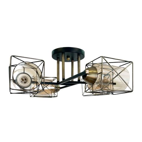 Lámpara de Techo Geométrica Pantalla Vidrio Porta 4xE-27 Incluye Ampolleta Fría-0