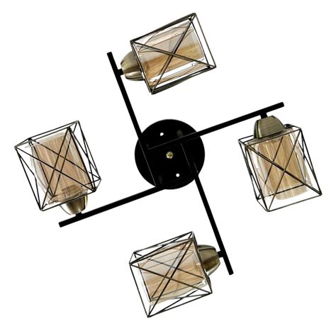 Lámpara de Techo Geométrica Pantalla Vidrio Porta 4xE-27 Incluye Ampolleta Fría-1