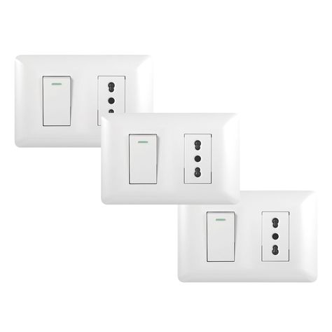 Pack 3 Tomacorriente Simple 10/16A 250V + Interruptor Simple 9/12 10A Blanco-0