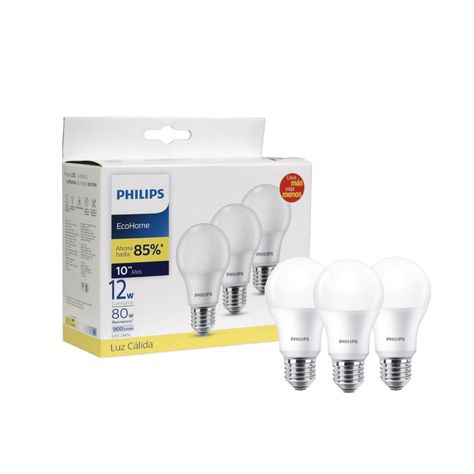 Pack 3 Ampolletas Philips Eco Home Led Bulb 12W E27 Luz Cálida-0