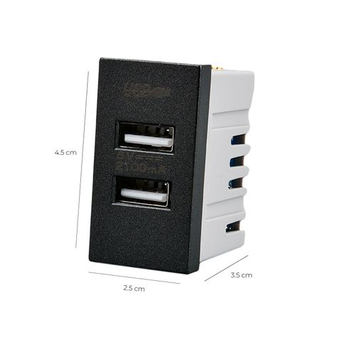 Pack 20 Módulo USB Doble Metálico 250V - Negro-2