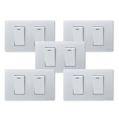 Pack 5 Interruptores Doble Metálico 9/12 16A - Gris/ Blanco-0