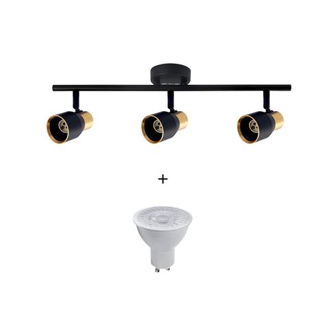 Foco Spot Cielo o Muro Porta 3xGU-10 Round Negro/Dorado Incluye Ampolleta-1