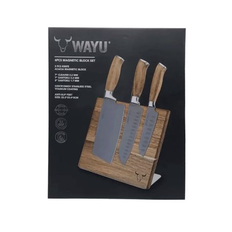 Block Magnético + 3 Cuchillos Madera Acacia - Wayu-2