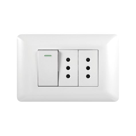 Pack 3 Tomacorriente Doble 10A 250V + Interruptor Simple 9/12 10A 250V Blanco-1