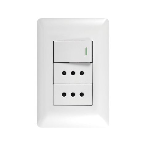 Pack 3 Tomacorriente Doble 10A 250V + Interruptor Simple 9/12 10A 250V Blanco-2
