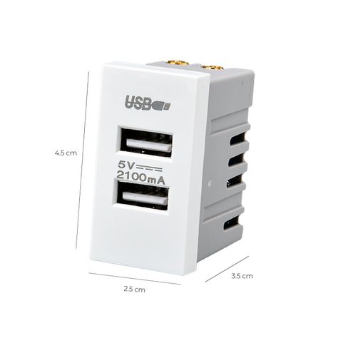 Pack 20 Módulo USB Doble Metálico 250V - Blanco-2