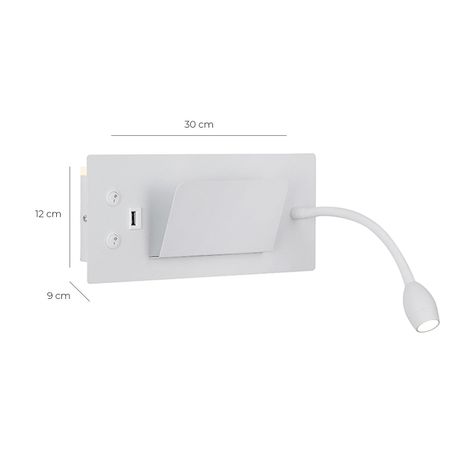 Apliqué Lector LED Flexi USB 5W+3W Blanco - Luz Cálida-2