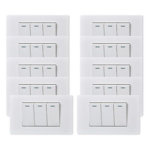 Pack 10 Interruptores Triple Metálico 9/12 16A - Blanco-0
