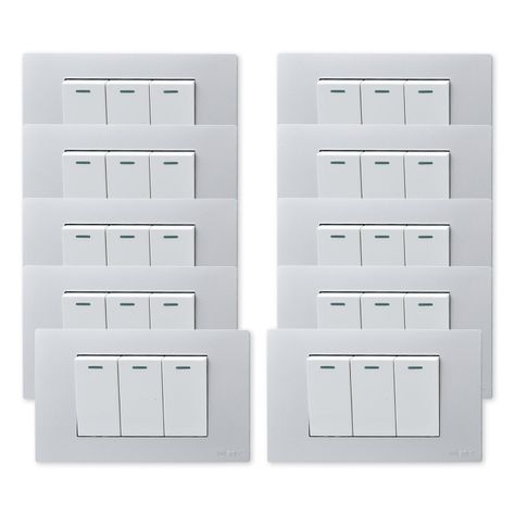 Pack 10 Interruptores Triple Metálico 9/12 16A - Gris/ Blanco-0