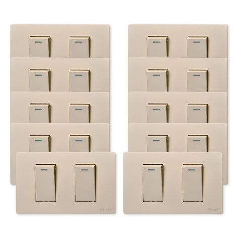 Pack 10 Interruptores Doble Metálico 9/12 16A - Dorado-0
