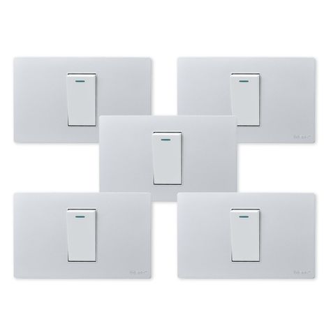 Pack 5 Interruptores Simple Metálico 9/12 16A - Gris/ Blanco-0