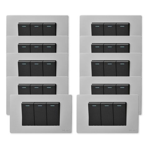Pack 10 Interruptores Triple Metálico 9/12 16A - Gris/ Negro-0