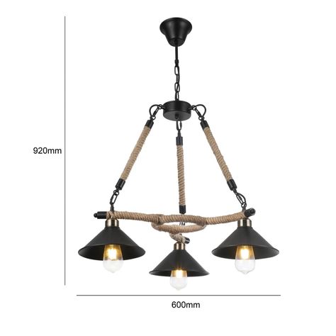 Lámpara Colgante Triple Cáñamo E-27 Ampolleta Fría-1