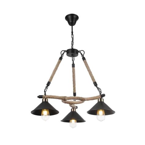 Lámpara Colgante Triple Cáñamo E-27 Ampolleta Fría-0