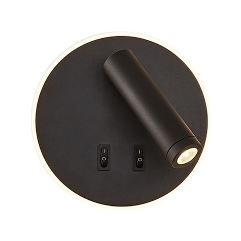 Apliqué Lector LED Round 3W+8W Negro - Luz Cálida-0